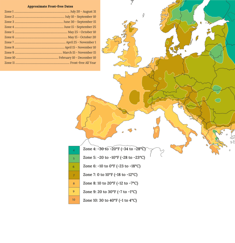Plant Hardiness Zone Map of Europe. European Hardiness Zones. USDA Zone Map Europe. Ukraine Hardiness Zone Map.