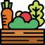 Glyph icon box with harvested carrots, greens, and fruit. Copyright © 2019, 2020 Dolezal & Associates. Used by grant of license from copyright holder. All Rights Reserved by licensor.