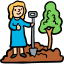 Glyph icon planting tree in garden landscape